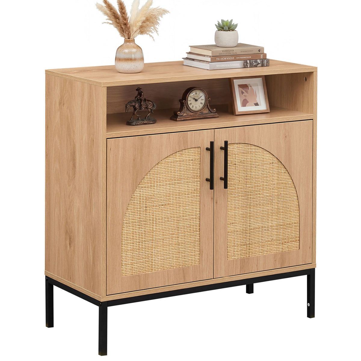 32" Sideboard Buffet Cabinet with Rattan Doors - Arched Doors, Natural
