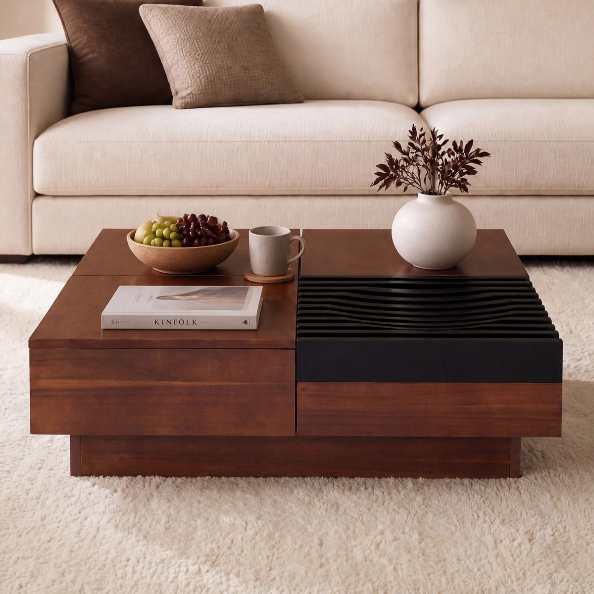 32" Square Coffee Table with Storage - Walnut