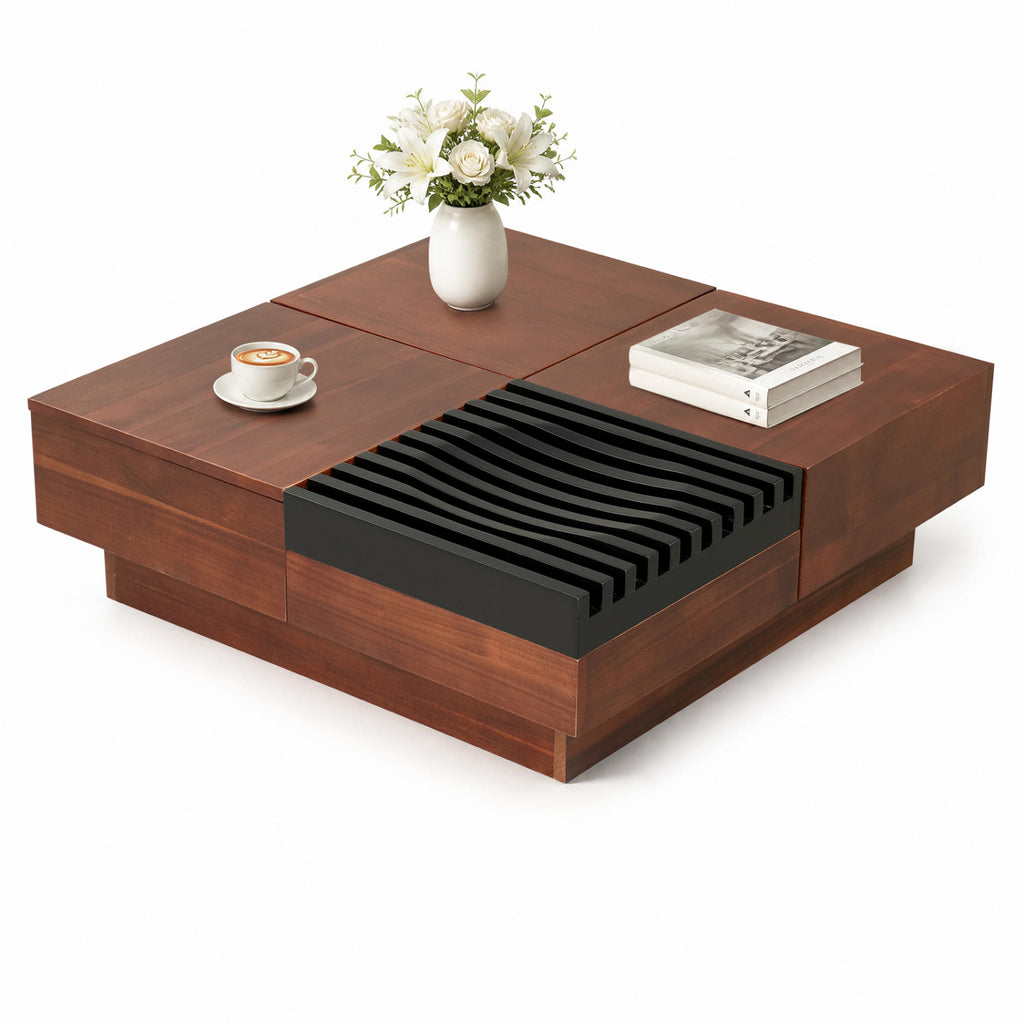 32" Square Coffee Table with Storage Walnut