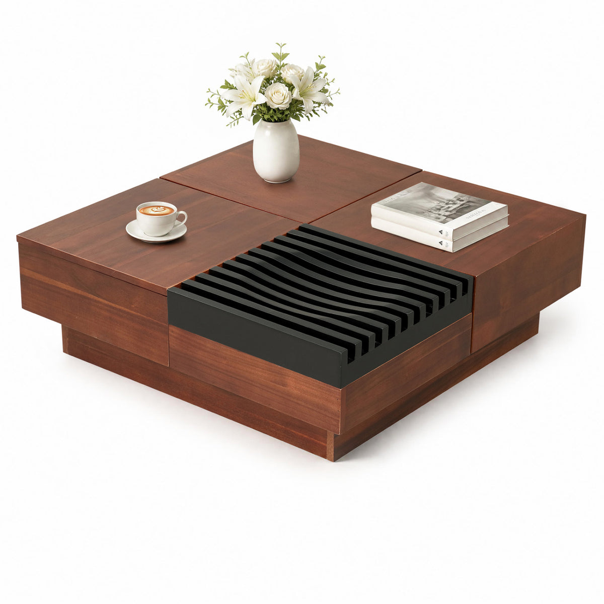 32" Square Coffee Table with Storage Walnut