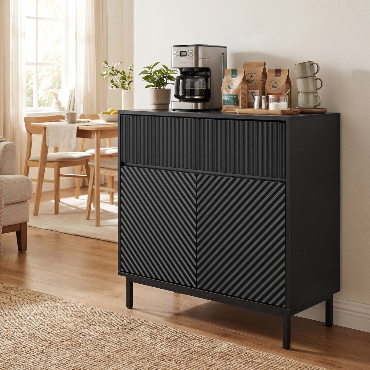 32" Buffet Cabinet with 2 Doors & Drawer - Black