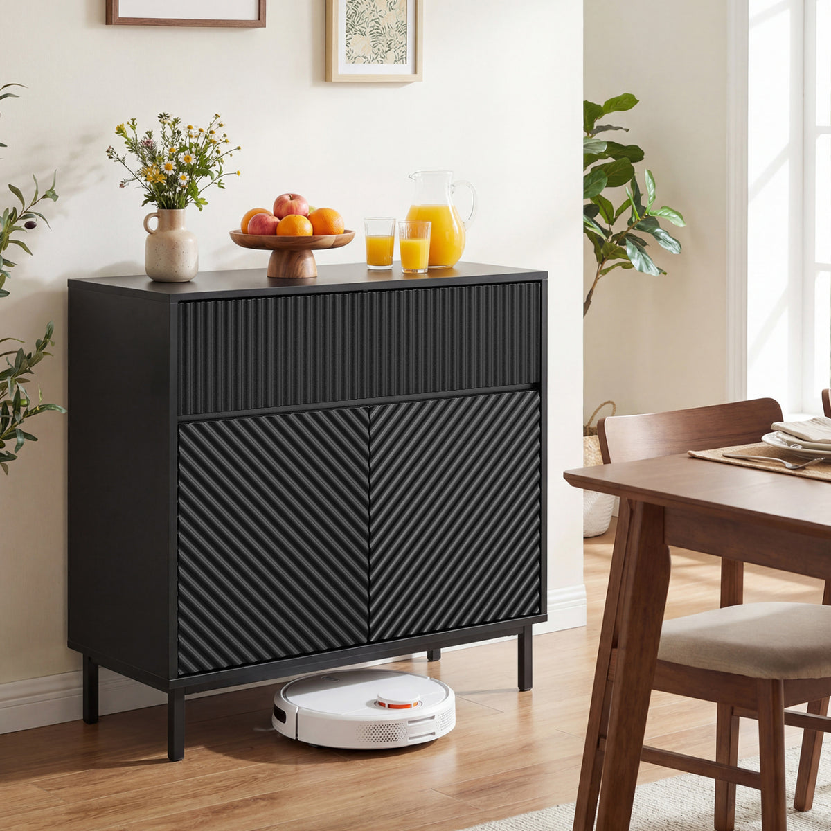 32" Buffet Cabinet with 2 Doors & Drawer - Black