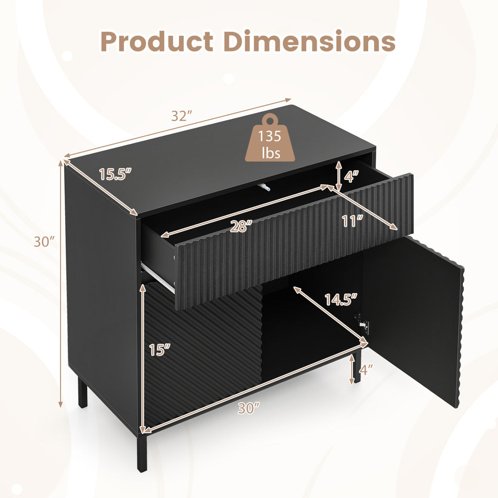 32" Buffet Cabinet with 2 Doors & Drawer - Black