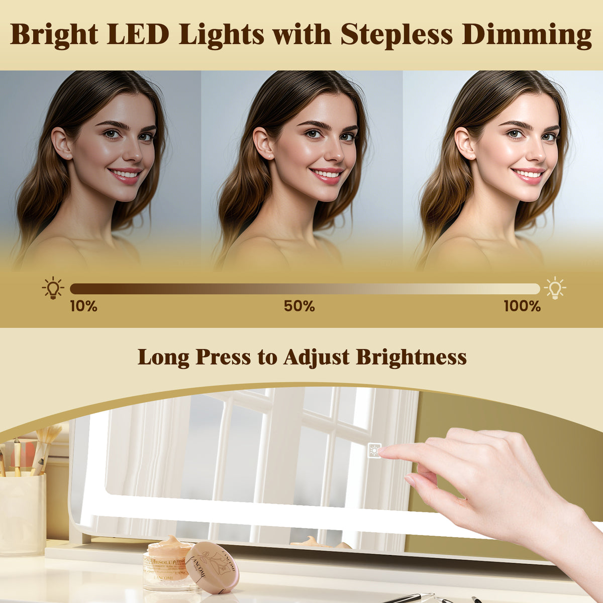 Large Makeup Vanity Mirror with 3-Color LED Lighting - White, 32x22 Inch