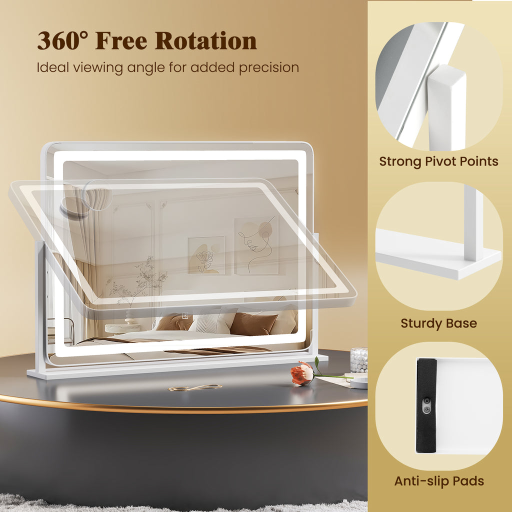 Large Makeup Vanity Mirror with 3-Color LED Lighting - White, 32x22 Inch