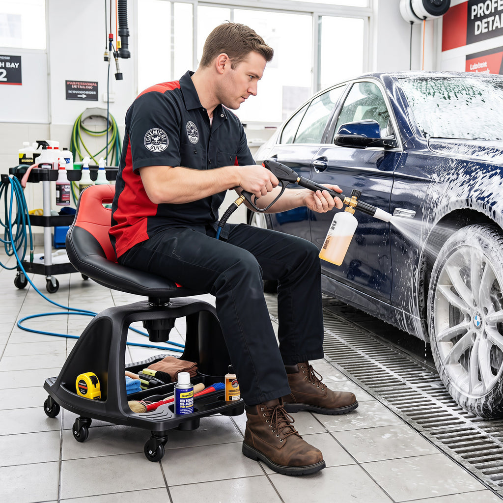 330 LBS Capacity Garage Mechanic Stool Seat with Backrest 6 Universal