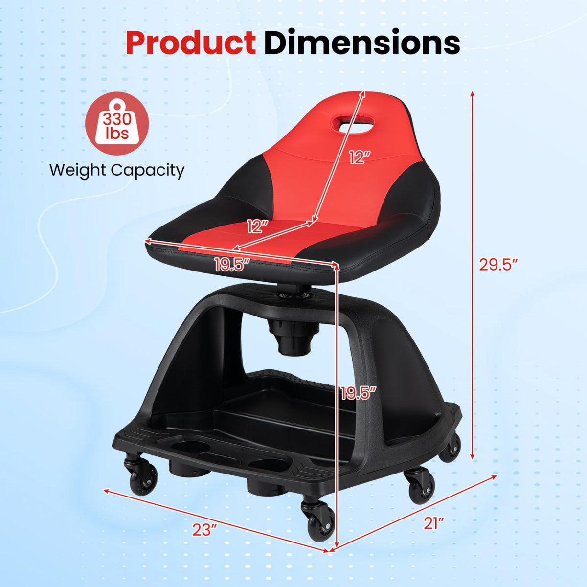 330 LBS Capacity Garage Mechanic Stool Seat with Backrest 6 Universal