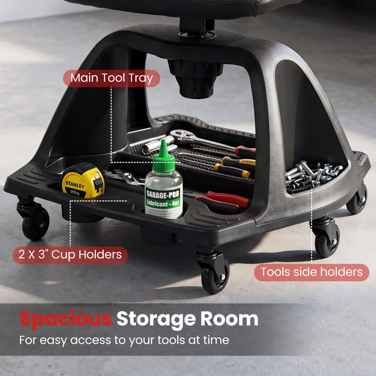 330 LBS Capacity Garage Mechanic Stool Seat with Backrest 6 Universal