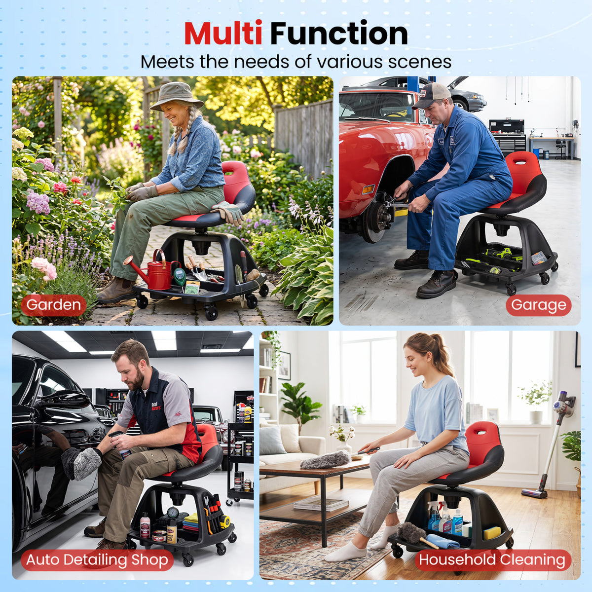 330 LBS Capacity Garage Mechanic Stool Seat with Backrest 6 Universal