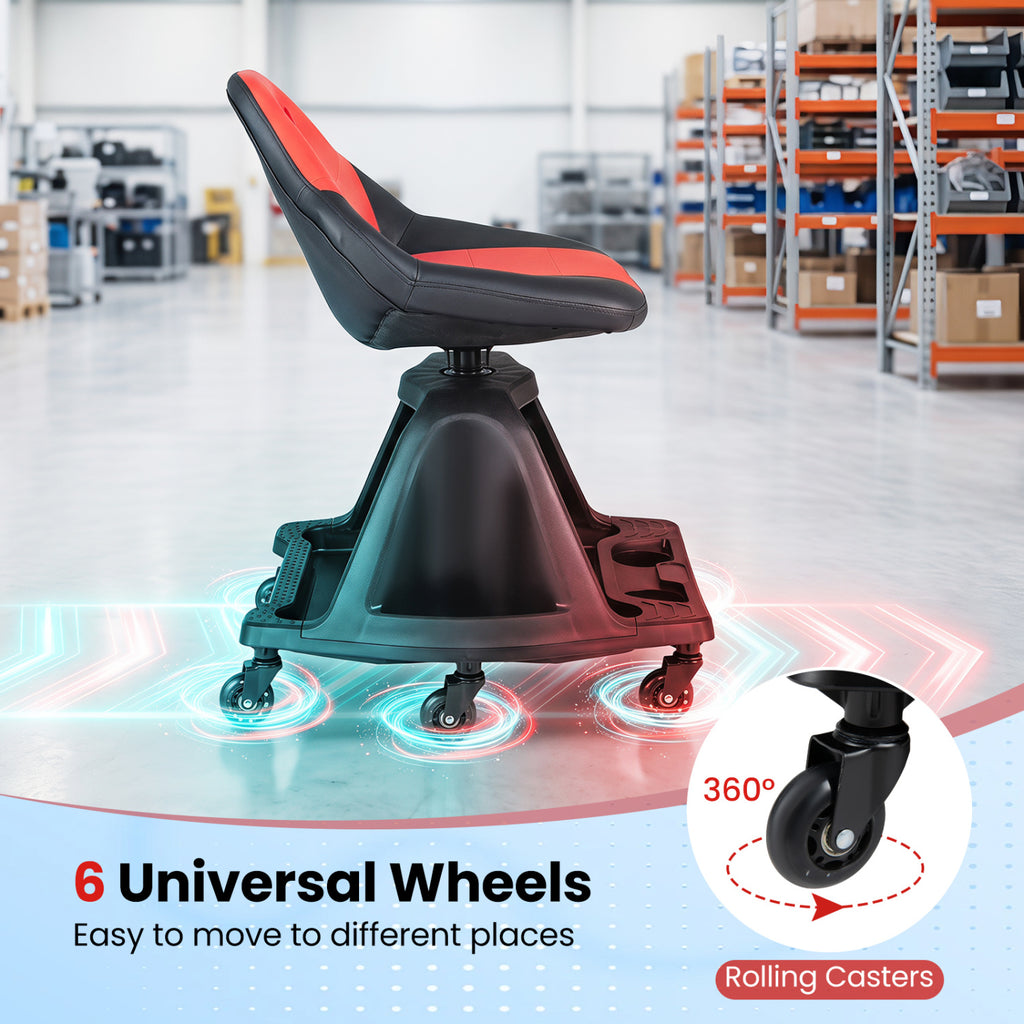 330 LBS Capacity Garage Mechanic Stool Seat with Backrest 6 Universal
