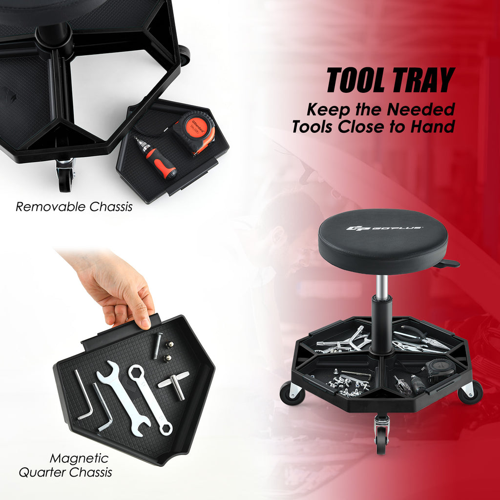 330 LBS Capacity Pneumatic Rolling Mechanic Stool with Padded Seat