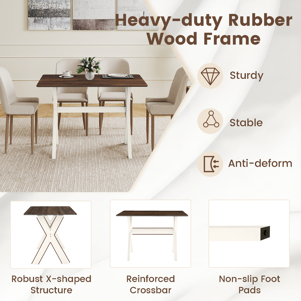 Wooden Dining Table with X-Shaped Frame - White