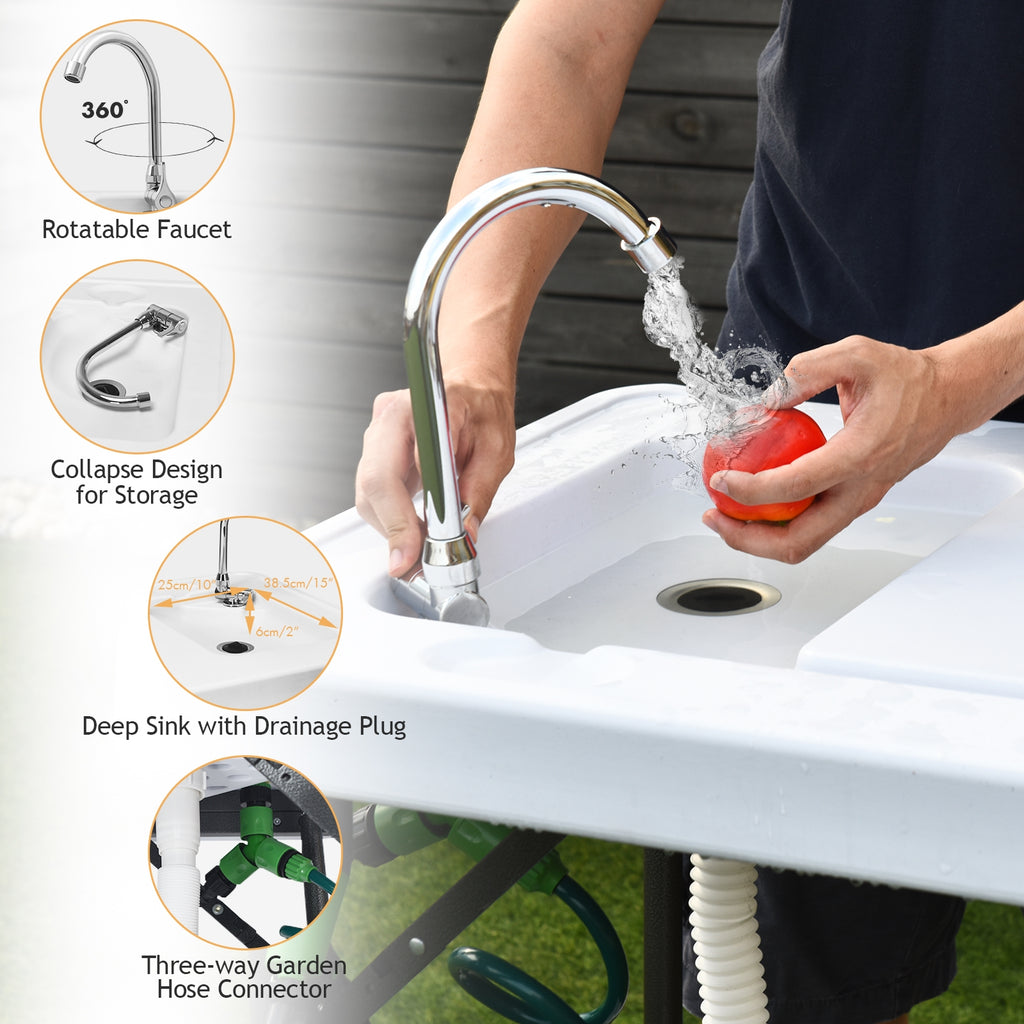 Folding Camping Sink Table with Faucet & Sprayer