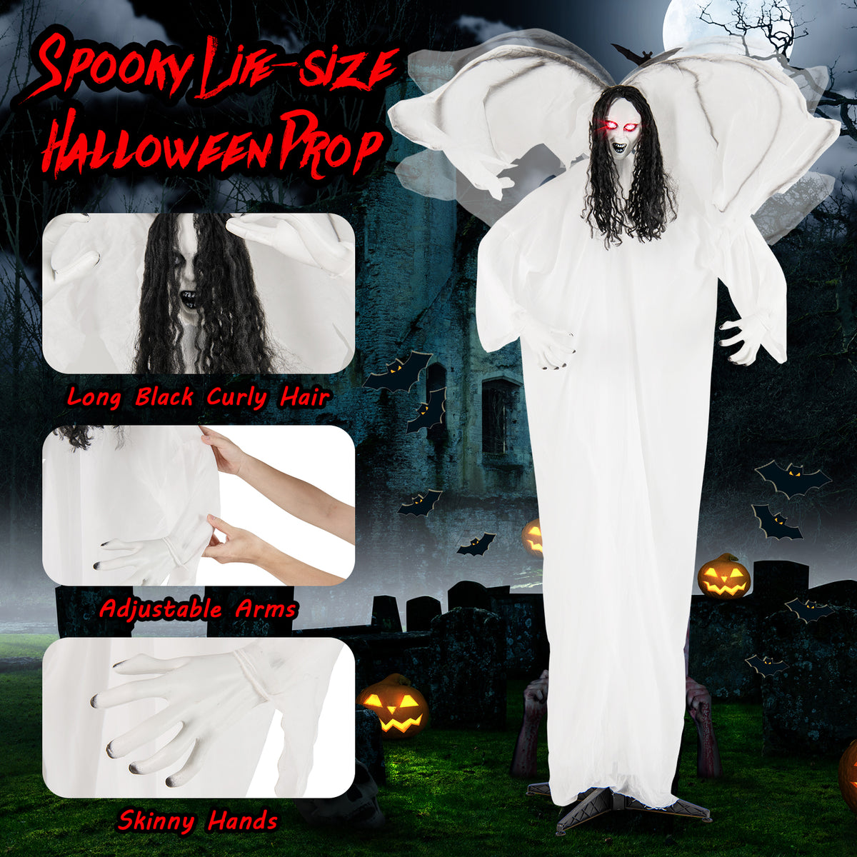 6.6 Feet Halloween Animatronic Standing Angel with Sound-Activated Lights & Flapping Wings — Variation of THIS Listing