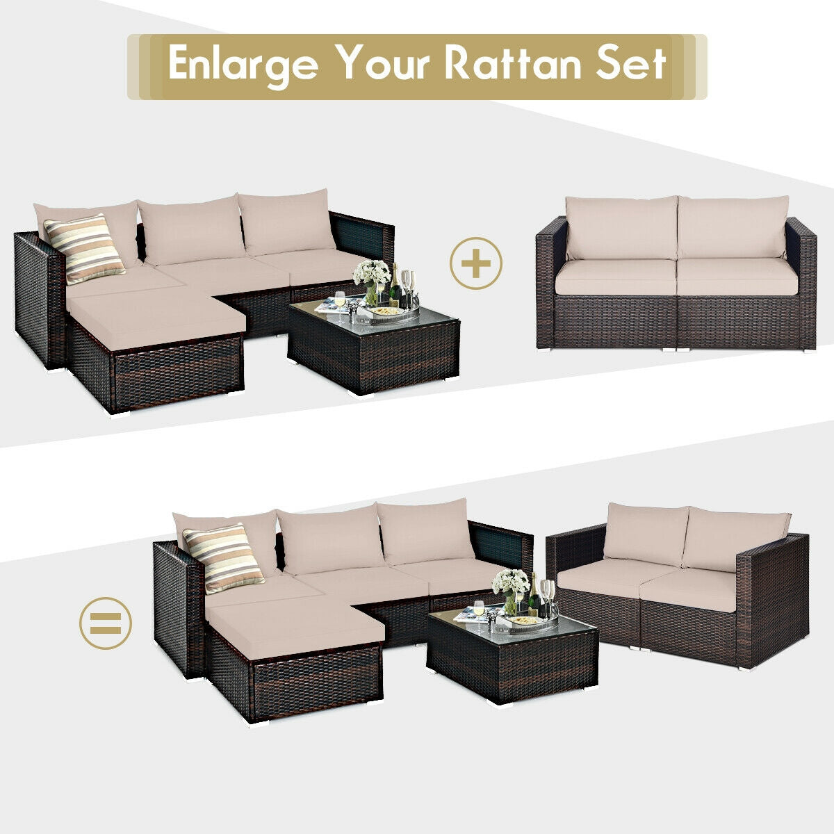 2 Piece Rattan Sectional Sofa Set - Beige
