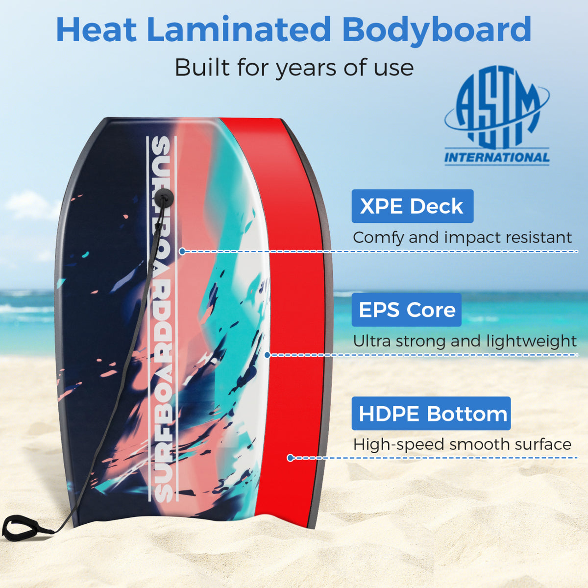 Lightweight Body Board 33/37/41 Inches with EPS Core XPE Deck HDPE Bottom - Multicolor S Variation