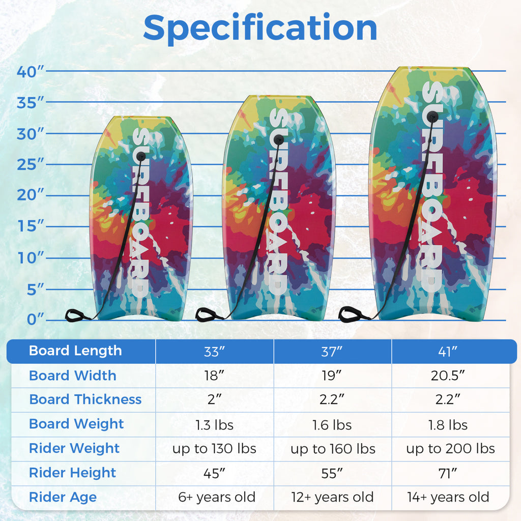 Lightweight Body Board 33/37/41 Inches with EPS Core XPE Deck HDPE Bottom - Multicolor S Variation