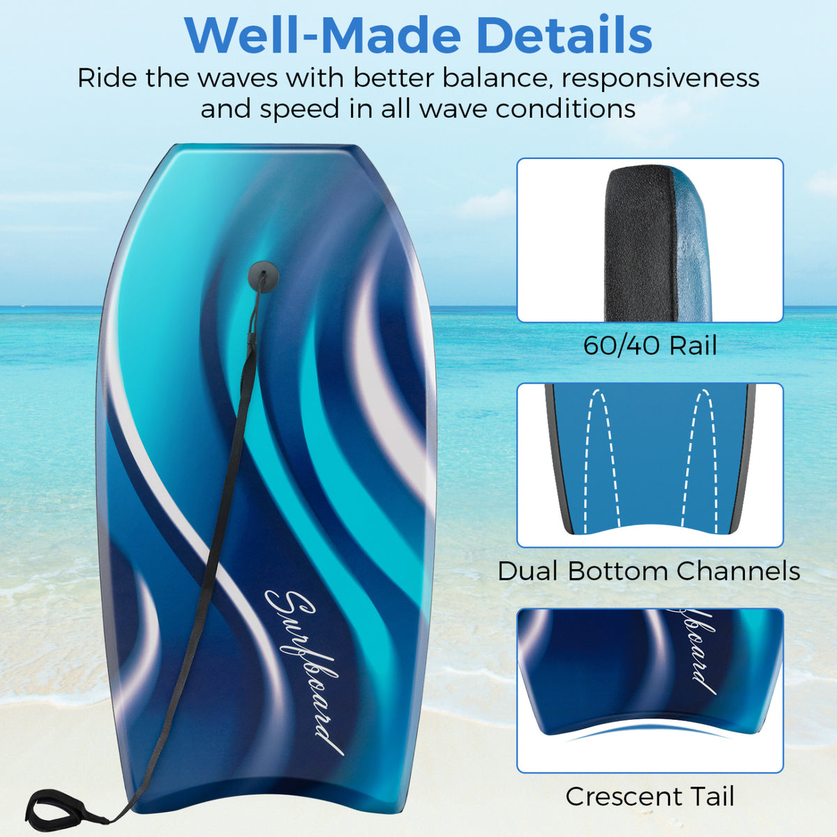 Lightweight Body Board 33/37/41 Inches with EPS Core XPE Deck and HDPE Bottom - S Variation