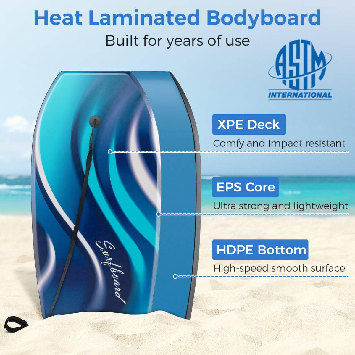 Lightweight Body Board 33/37/41 Inches with EPS Core XPE Deck and HDPE Bottom - S Variation