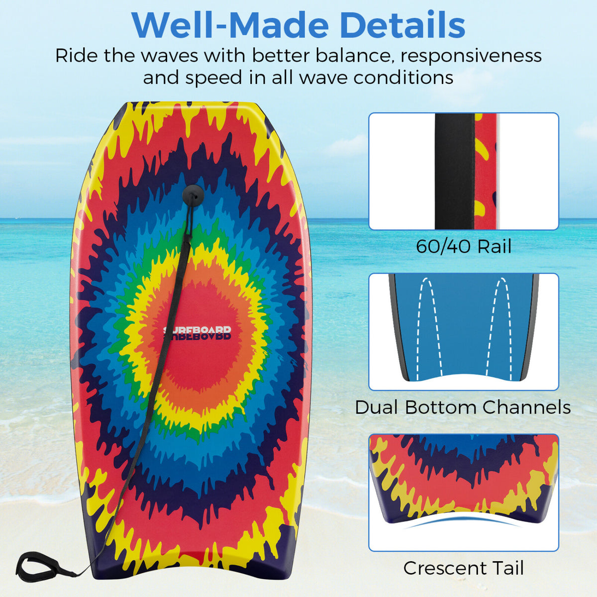 Lightweight Body Board with EPS Core 33/37/41 Inches - Multicolor, S Variation