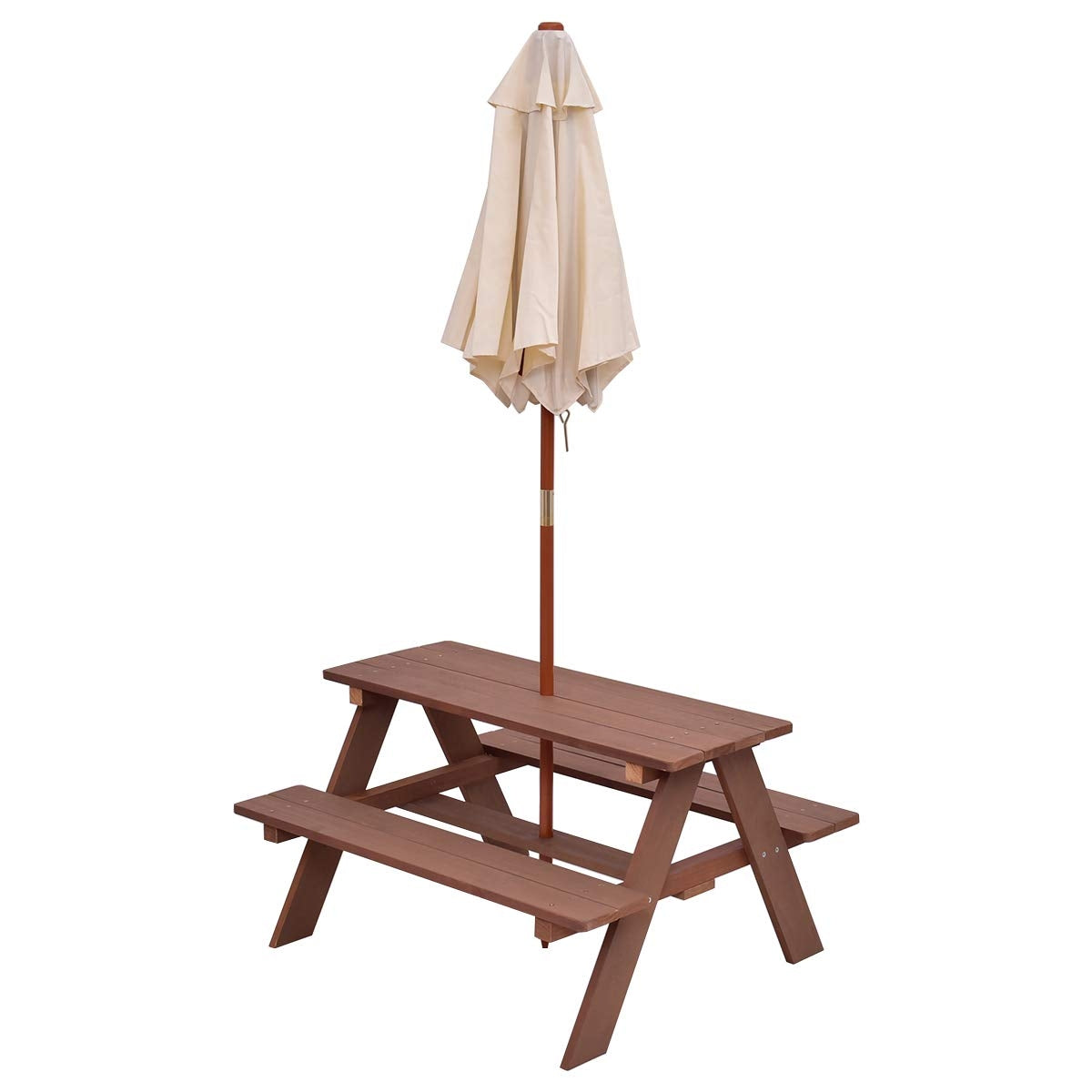 Kids Picnic Table Set with Removable Umbrella - Brown, 4 Seats