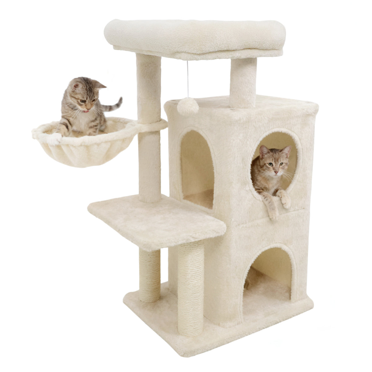 33.5 Inch Cat Tower with 2-Tier Condo & Padded Perch - Beige Variation