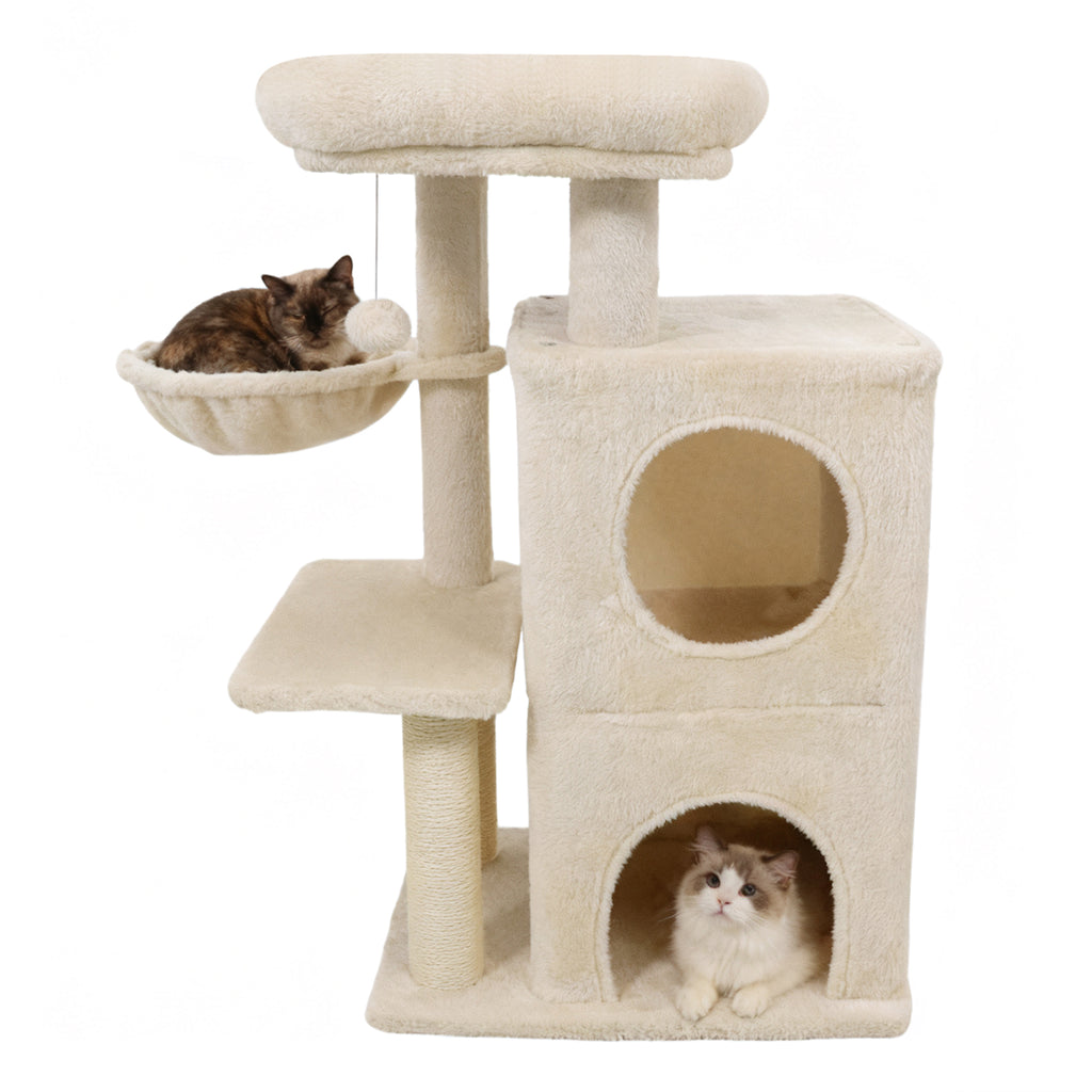 33.5 Inch Cat Tower with 2-Tier Condo & Padded Perch - Beige Variation
