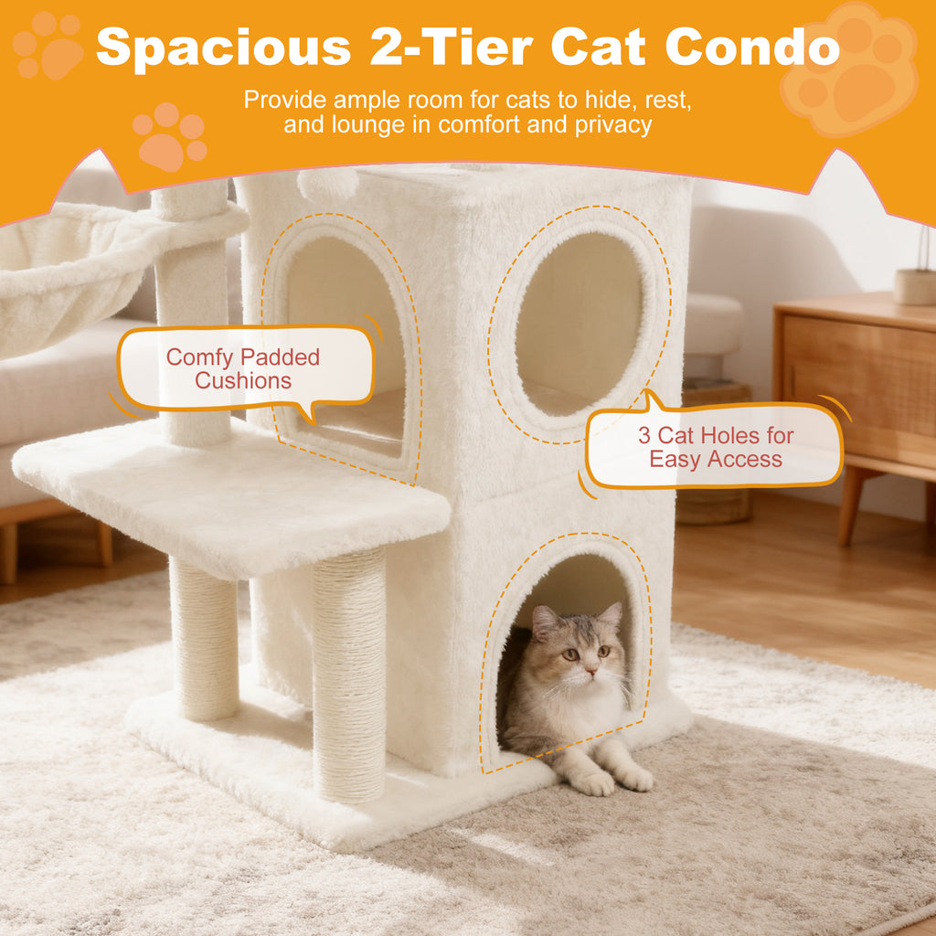 33.5 Inch Cat Tower with 2-Tier Condo & Padded Perch - Beige Variation