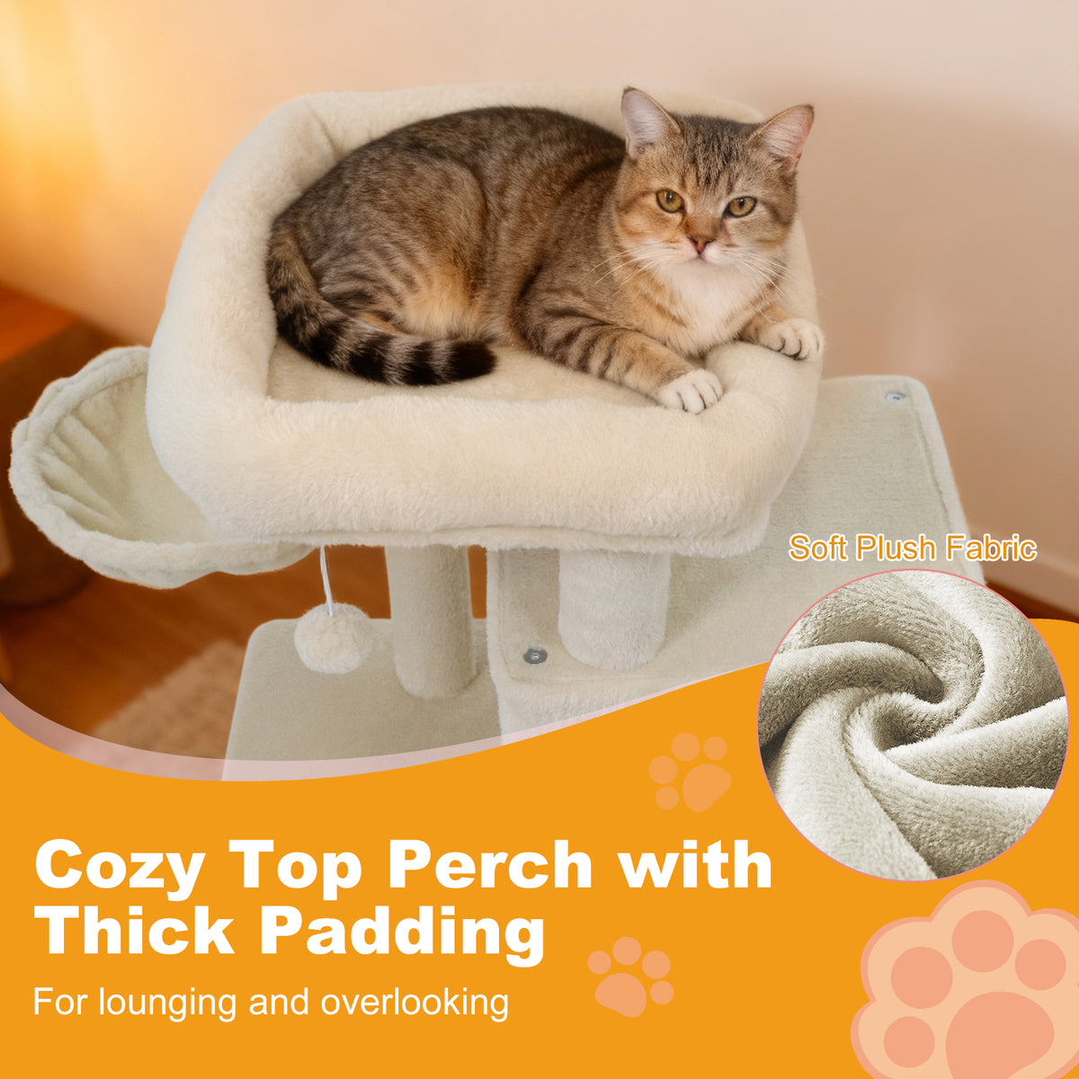 33.5 Inch Cat Tower with 2-Tier Condo & Padded Perch - Beige Variation