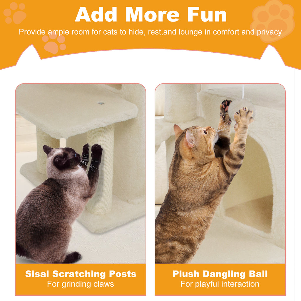 33.5 Inch Cat Tower with 2-Tier Condo & Padded Perch - Beige Variation