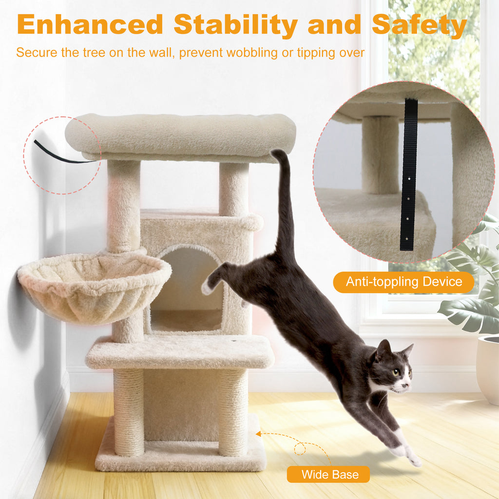 33.5 Inch Cat Tower with 2-Tier Condo & Padded Perch - Beige Variation