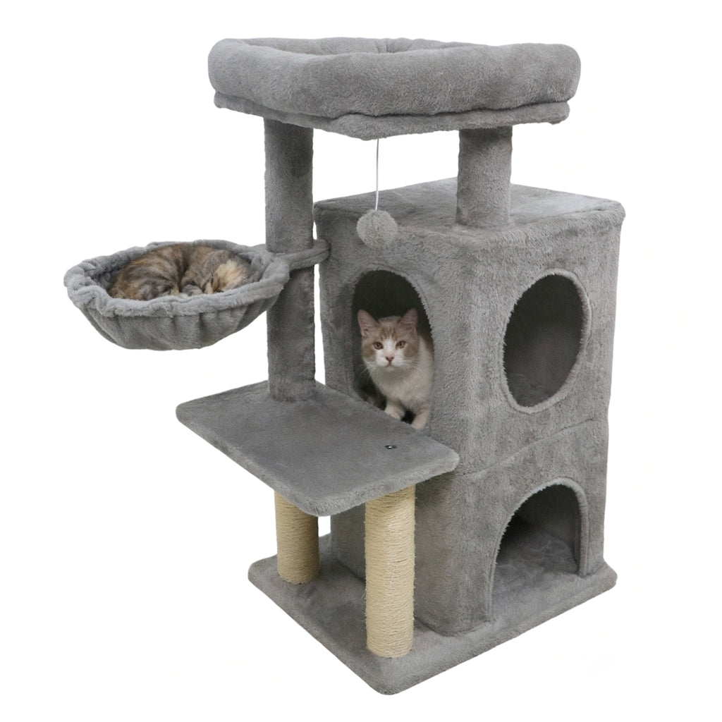 33.5 Inch Cat Tower with 2-Tier Condo & Padded Top Perch - Light Gray