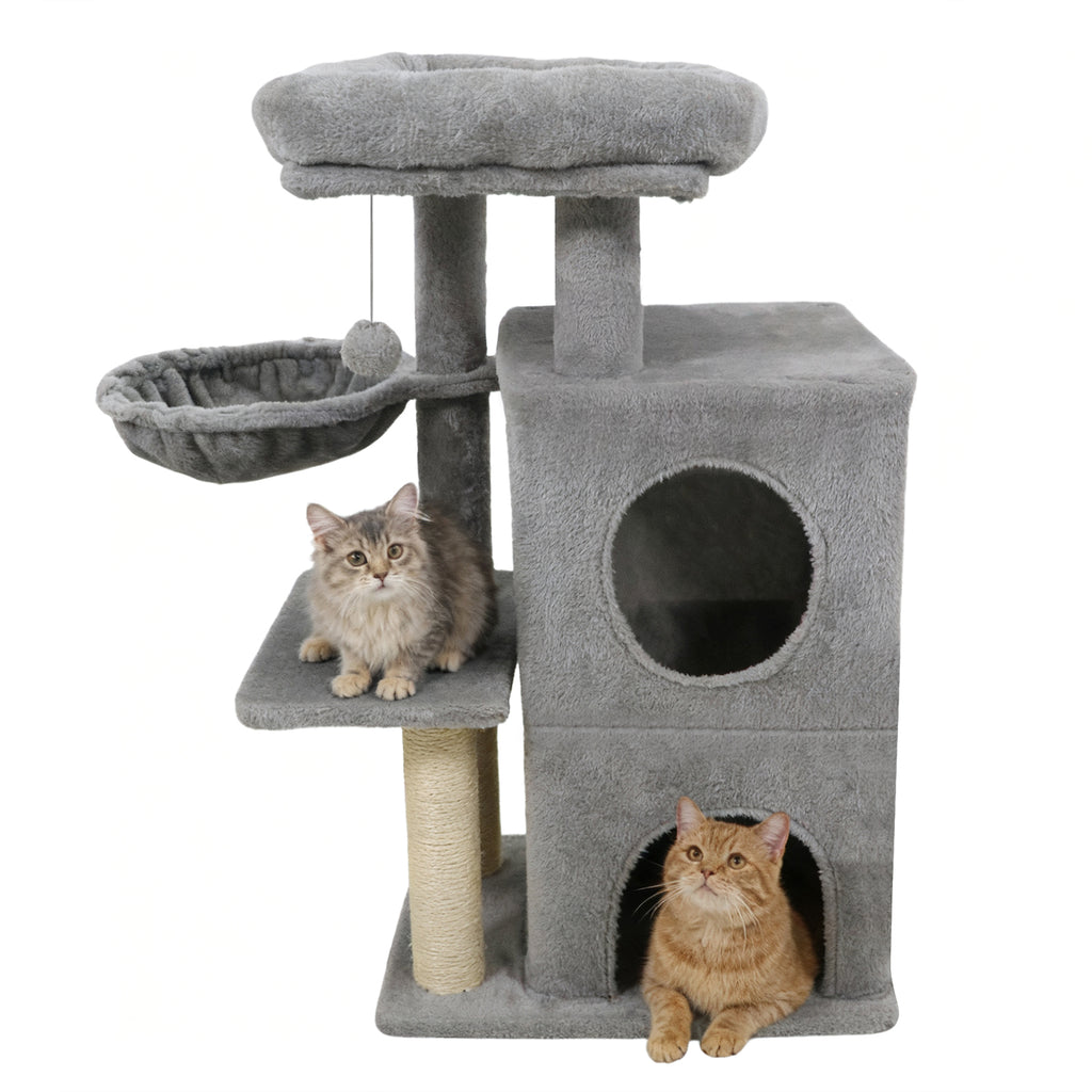 33.5 Inch Cat Tower with 2-Tier Condo & Padded Top Perch - Light Gray