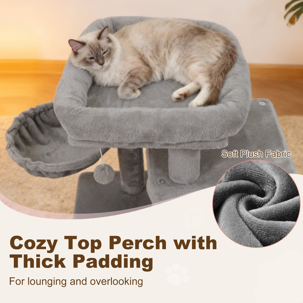 33.5 Inch Cat Tower with 2-Tier Condo & Padded Top Perch - Light Gray