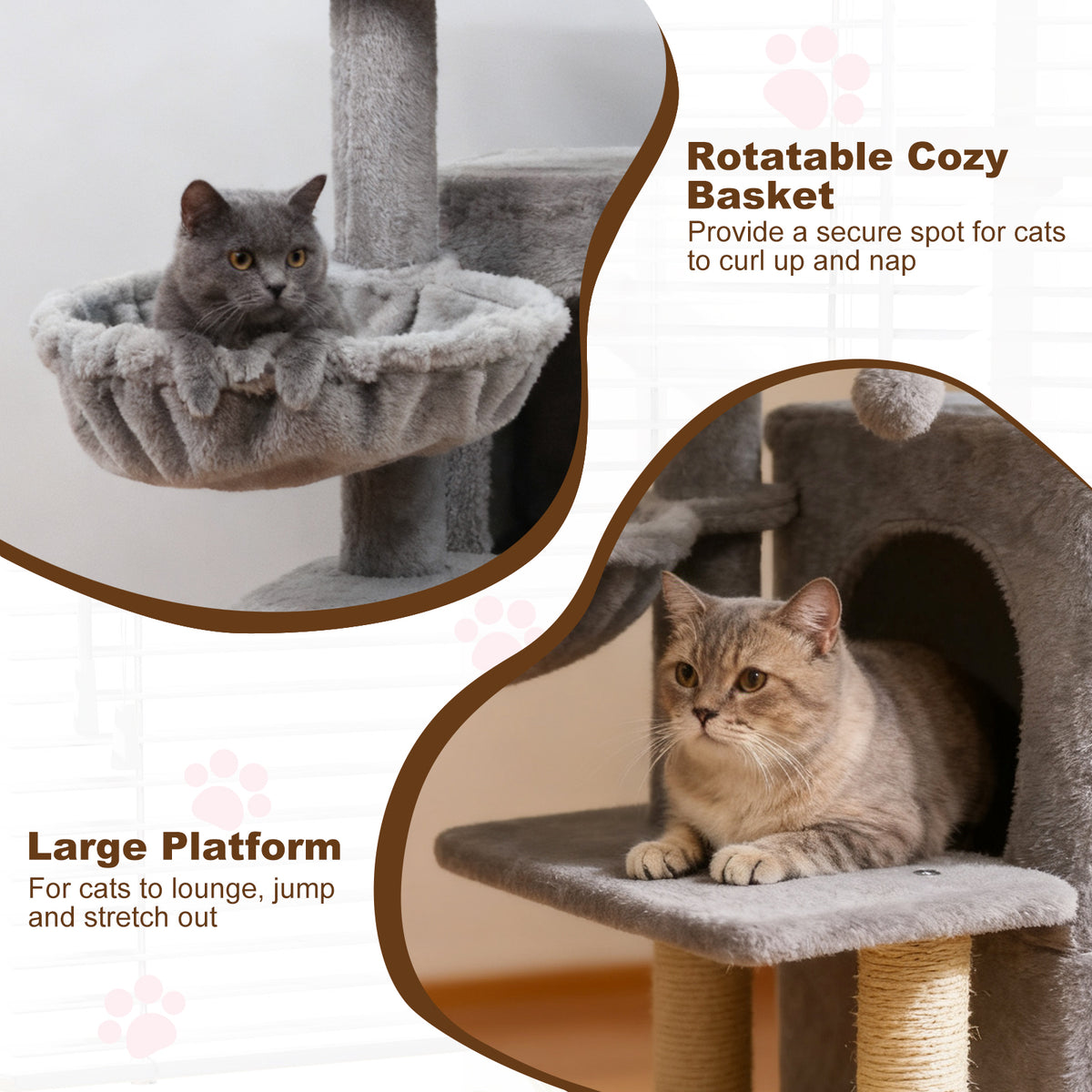 33.5 Inch Cat Tower with 2-Tier Condo & Padded Top Perch - Light Gray