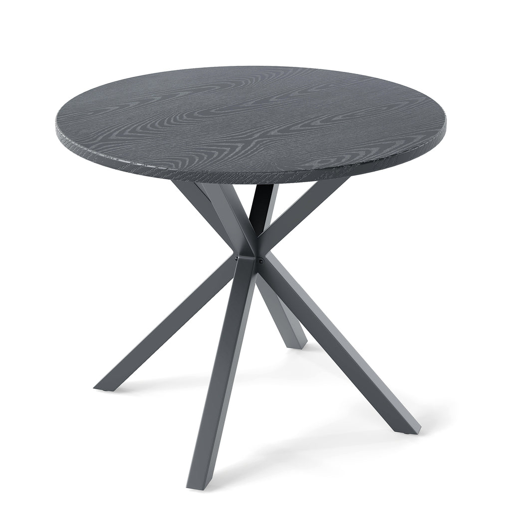 33.5 Inch Round Patio Bistro Table with Wood-Like Top and X-Shaped