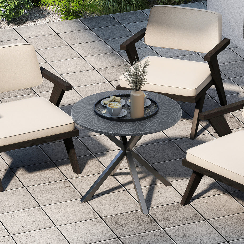 33.5 Inch Round Patio Bistro Table with Wood-Like Top and X-Shaped