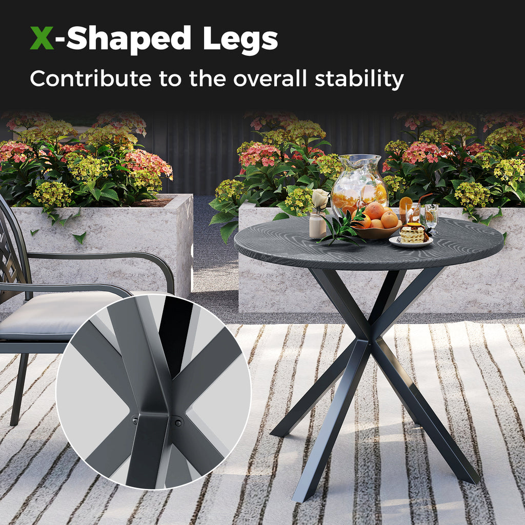 33.5 Inch Round Patio Bistro Table with Wood-Like Top and X-Shaped