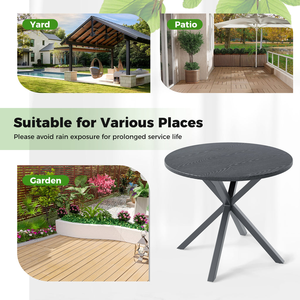 33.5 Inch Round Patio Bistro Table with Wood-Like Top and X-Shaped