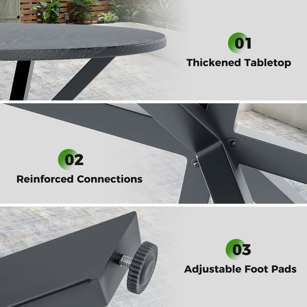 33.5 Inch Round Patio Bistro Table with Wood-Like Top and X-Shaped