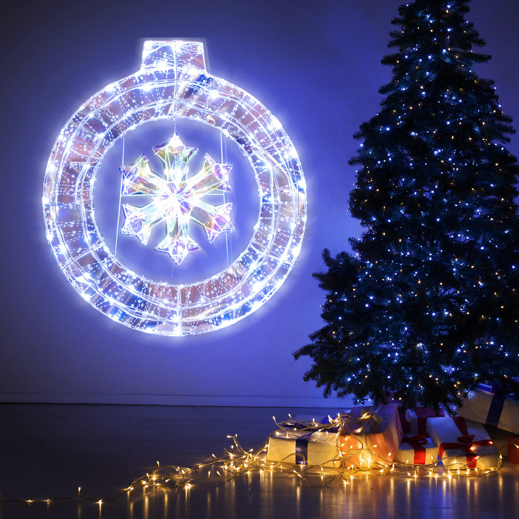 33 Inch Lighted Snowflake Wreath with LED Lights Indoor Outdoor Decoration
