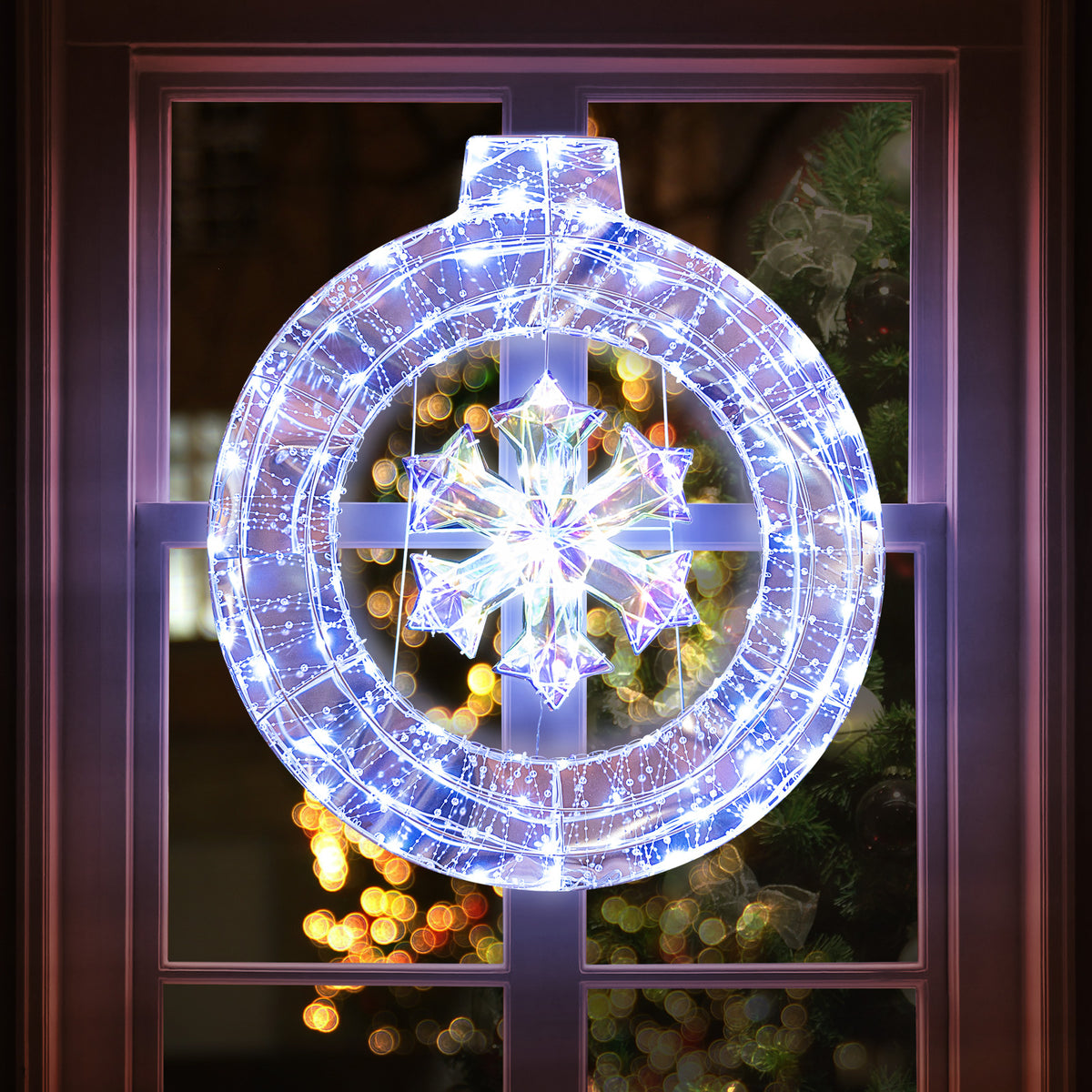 33 Inch Lighted Snowflake Wreath with LED Lights Indoor Outdoor Decoration