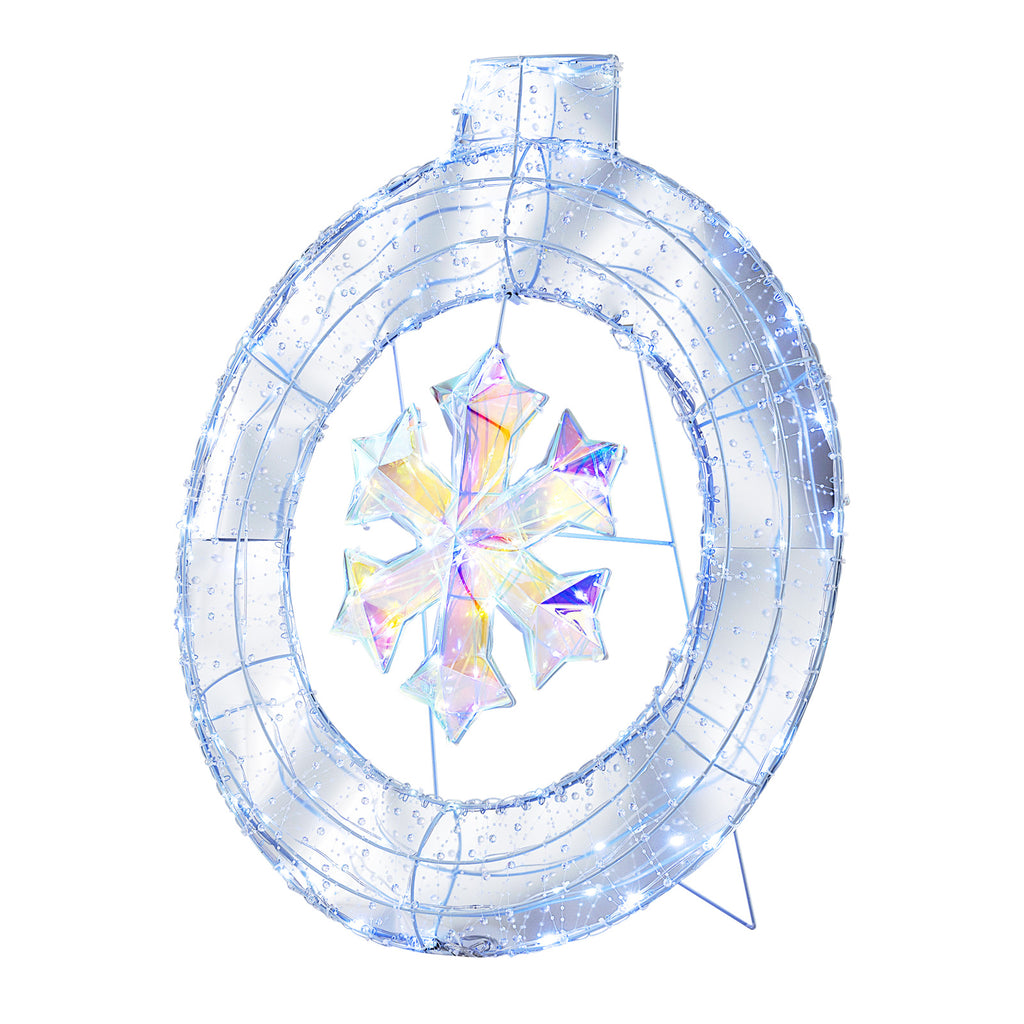 33 Inch Lighted Snowflake Wreath with LED Lights Indoor Outdoor Decoration
