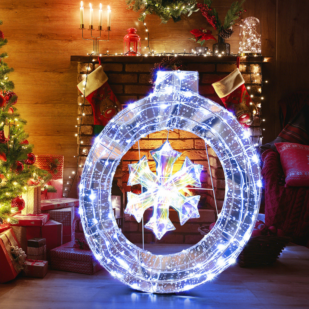 33 Inch Lighted Snowflake Wreath with LED Lights Indoor Outdoor Decoration