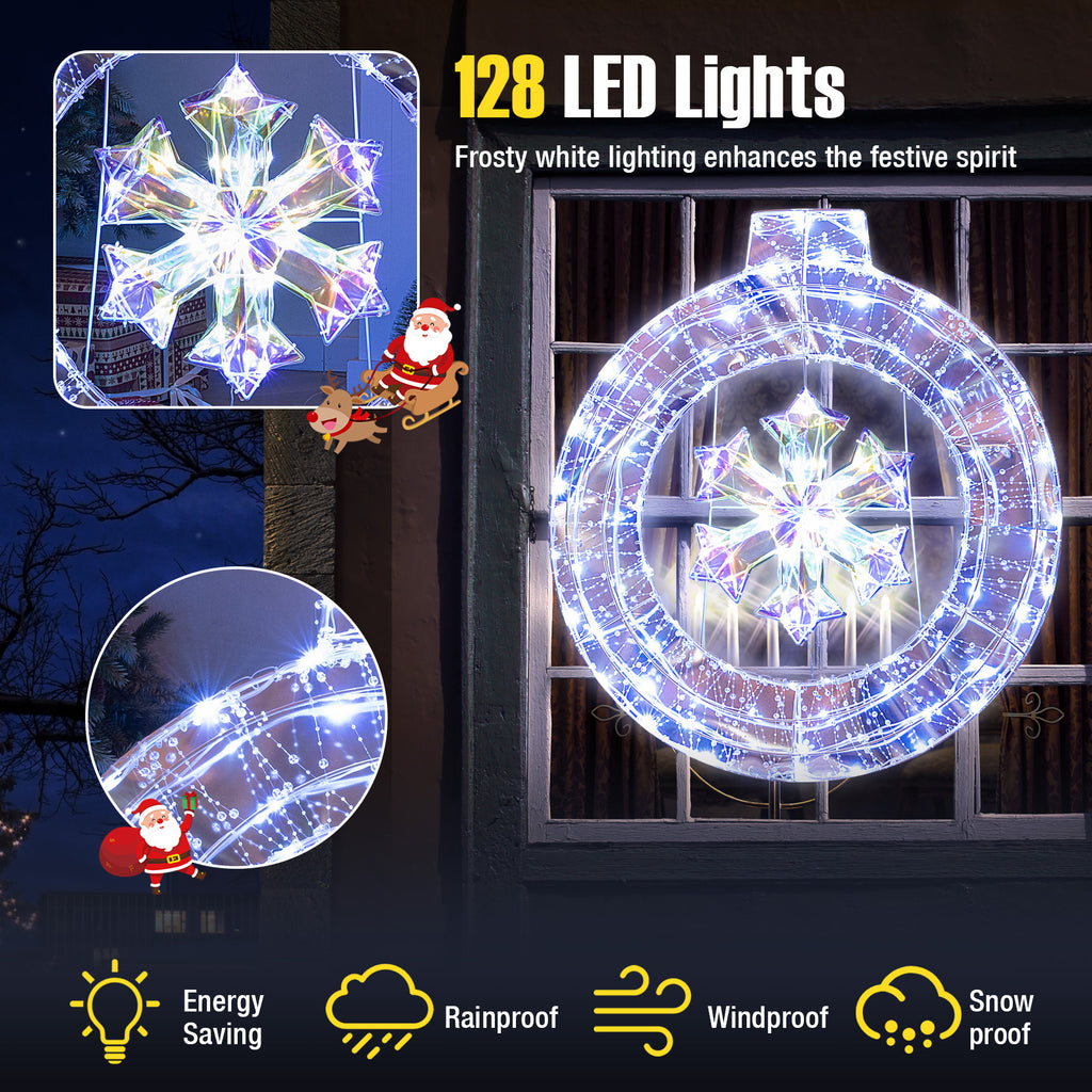 33 Inch Lighted Snowflake Wreath with LED Lights Indoor Outdoor Decoration