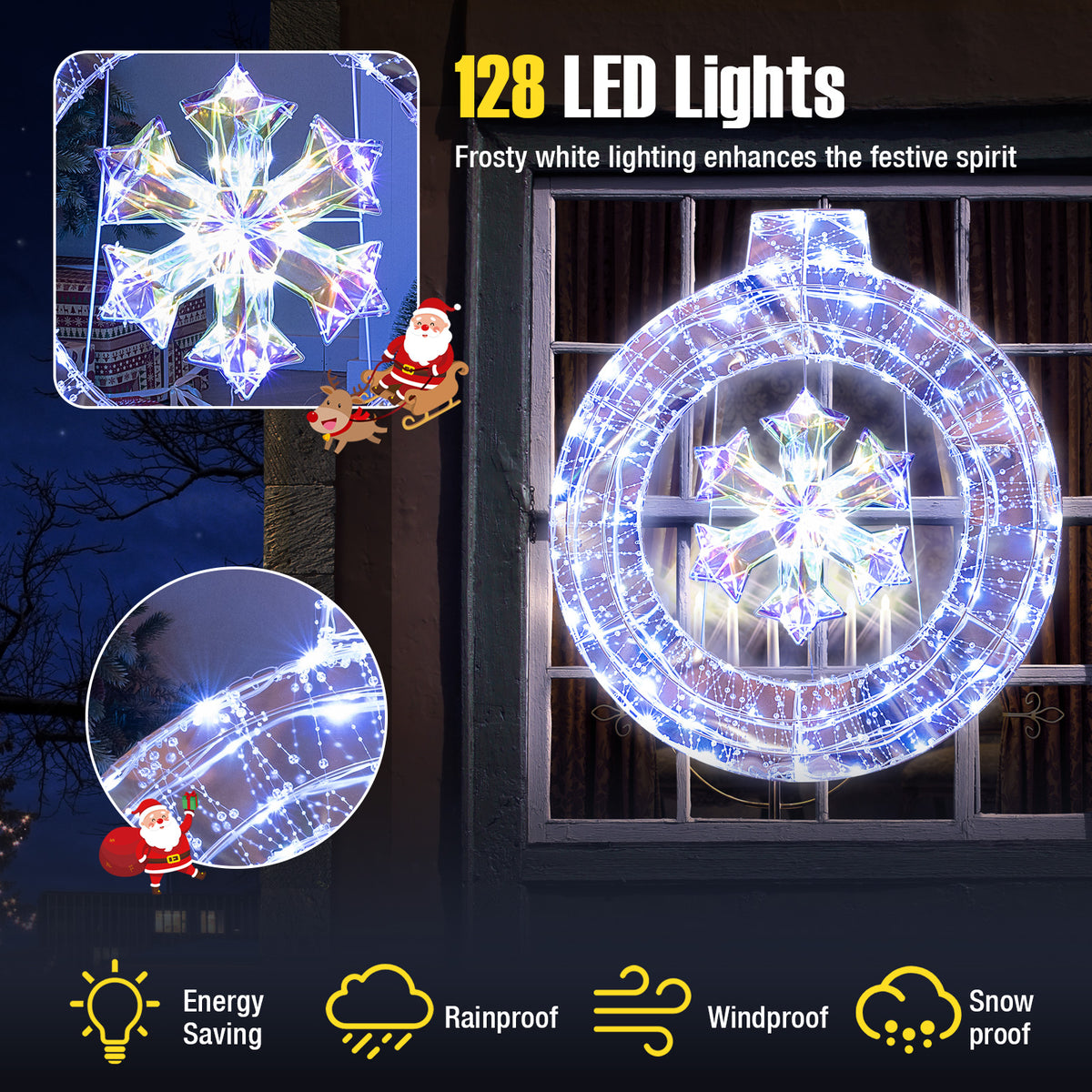 33 Inch Lighted Snowflake Wreath with LED Lights Indoor Outdoor Decoration
