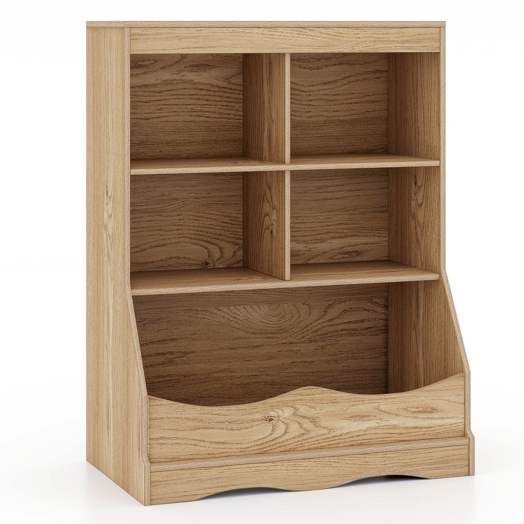 Kids Multi-Functional Bookcase with 5 Open Storage Compartments - Natural Finish
