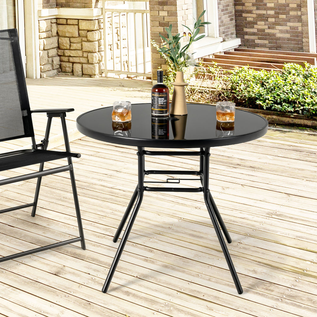 34 Inch Patio Dining Table with 1.5 Umbrella Hole for Garden