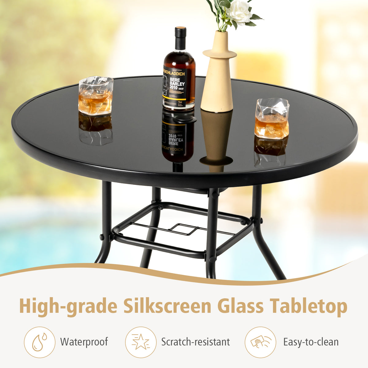 34 Inch Patio Dining Table with 1.5 Umbrella Hole for Garden