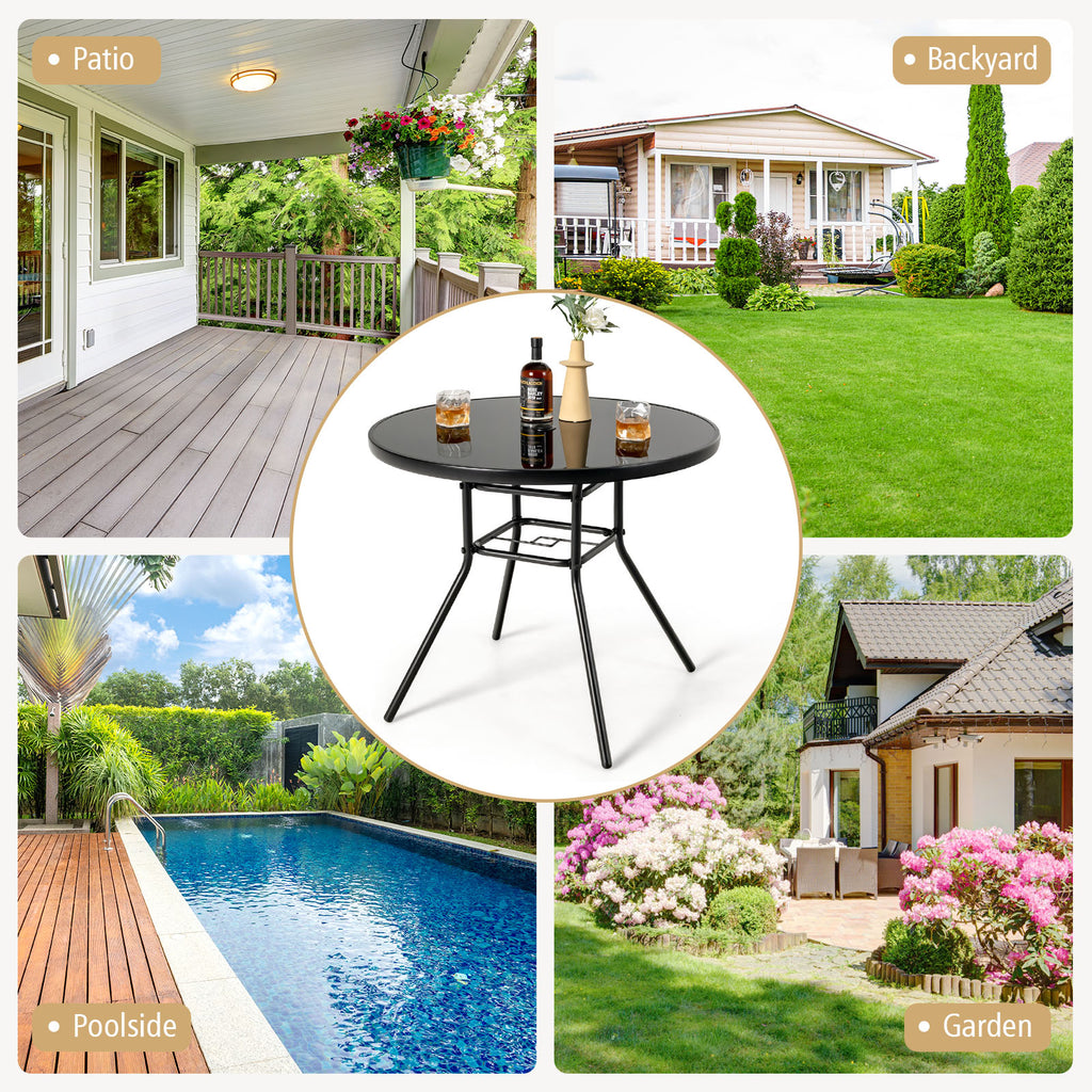 34 Inch Patio Dining Table with 1.5 Umbrella Hole for Garden